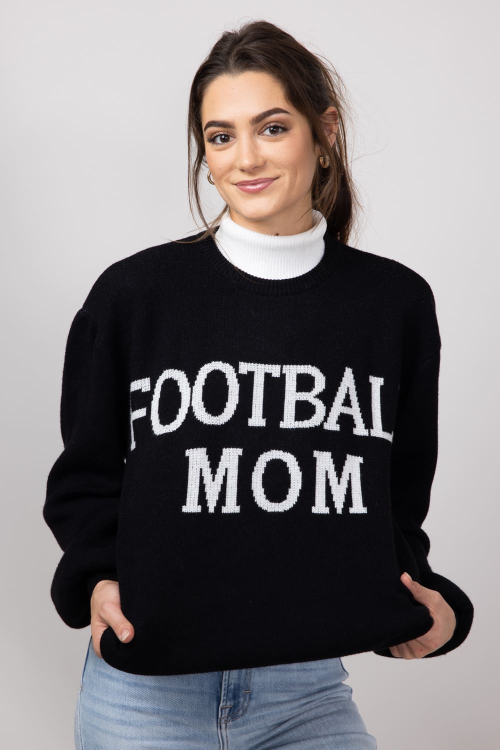 Football Mom Sweater for Women in Black Cream