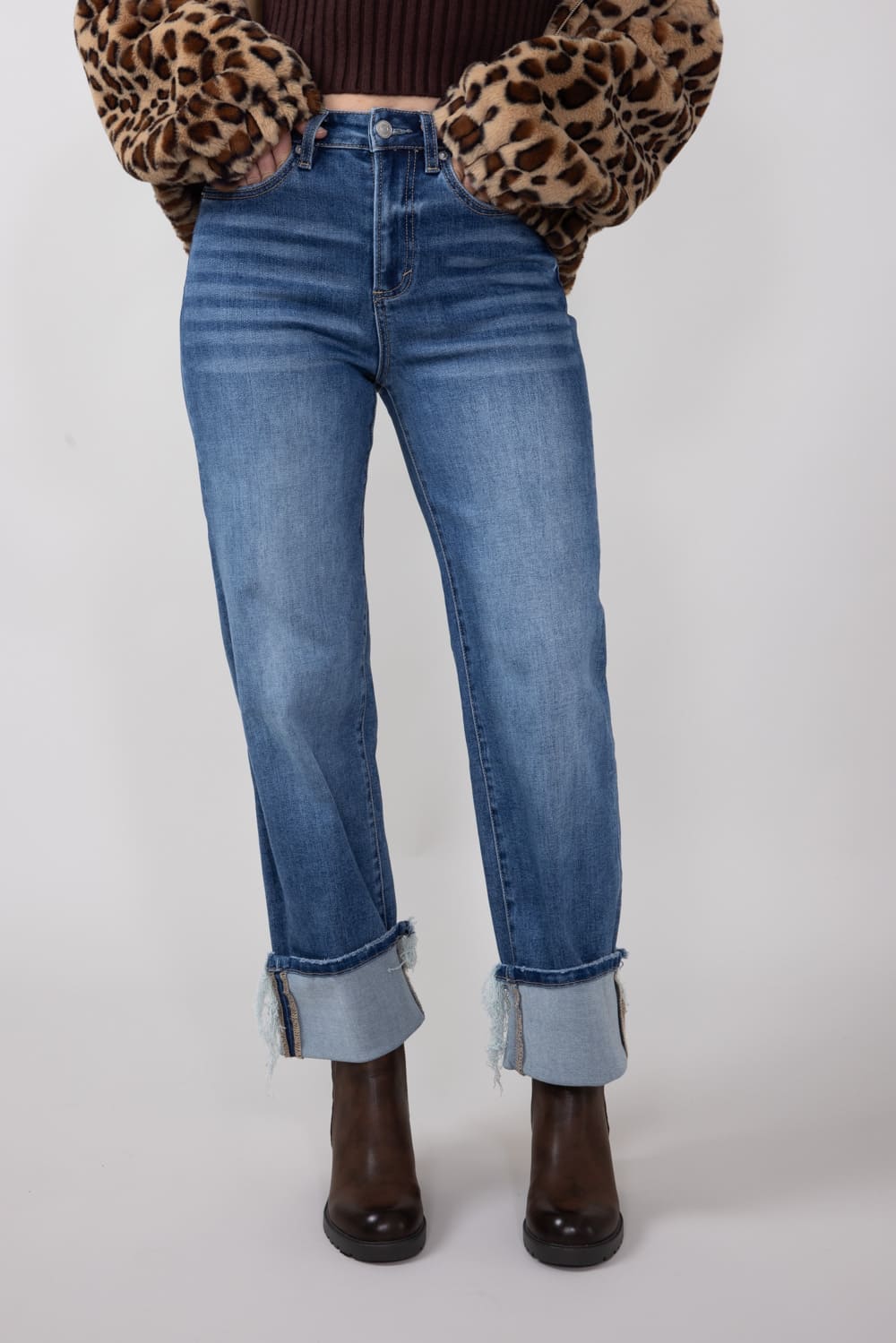 Mica Super High Rise Straight Cuffed Jeans for Women