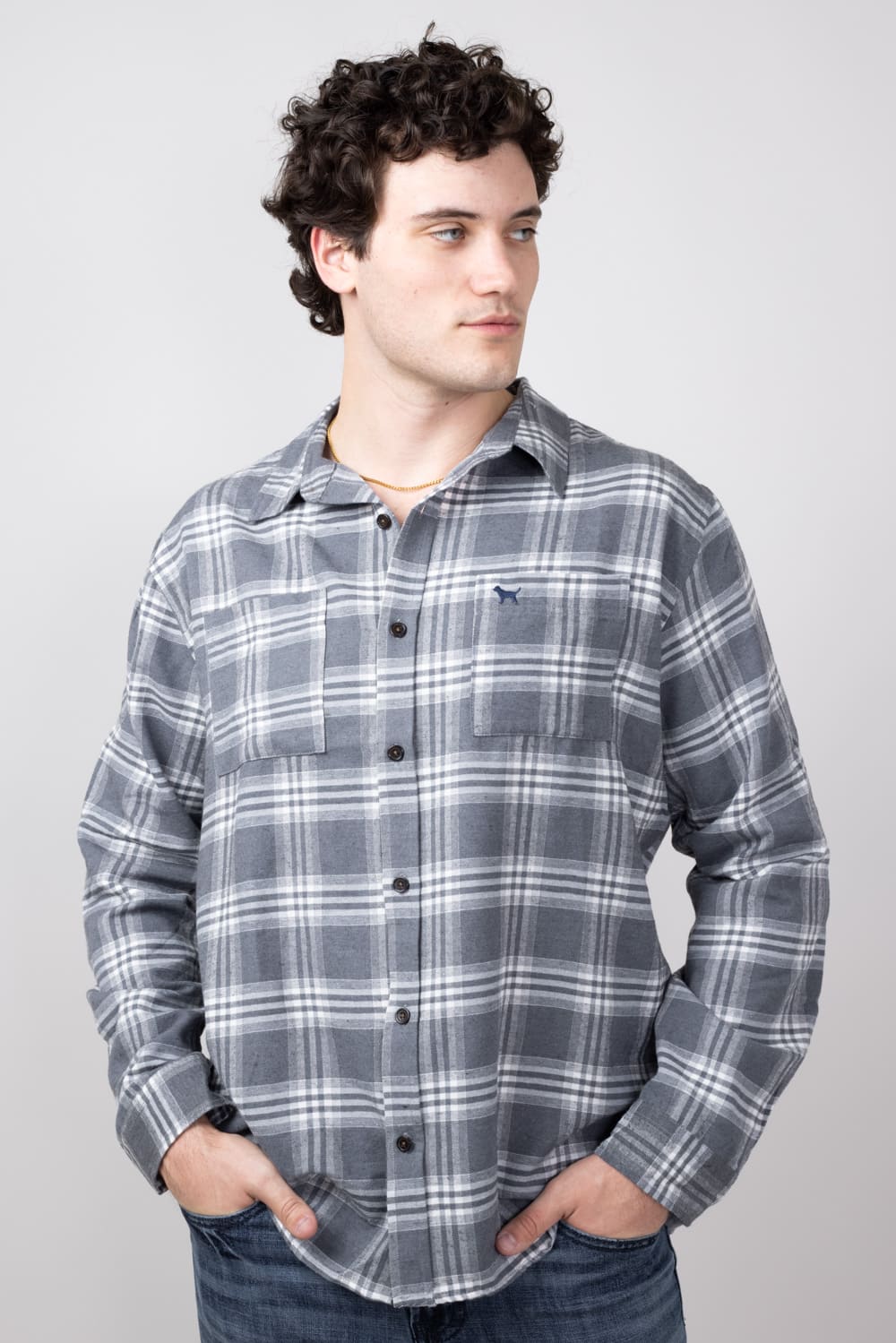 Simply Southern Plaid Button Up Shacket for Men in Grey Plaid