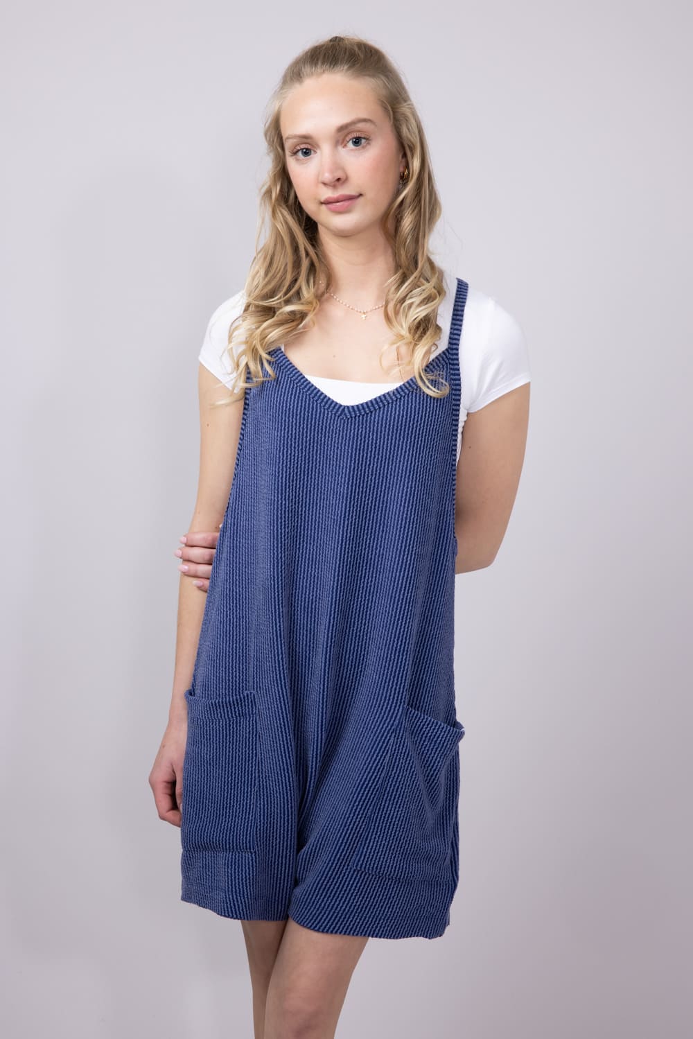 Simply Southern Urban Ribbed Knit Romper for Women in Navy