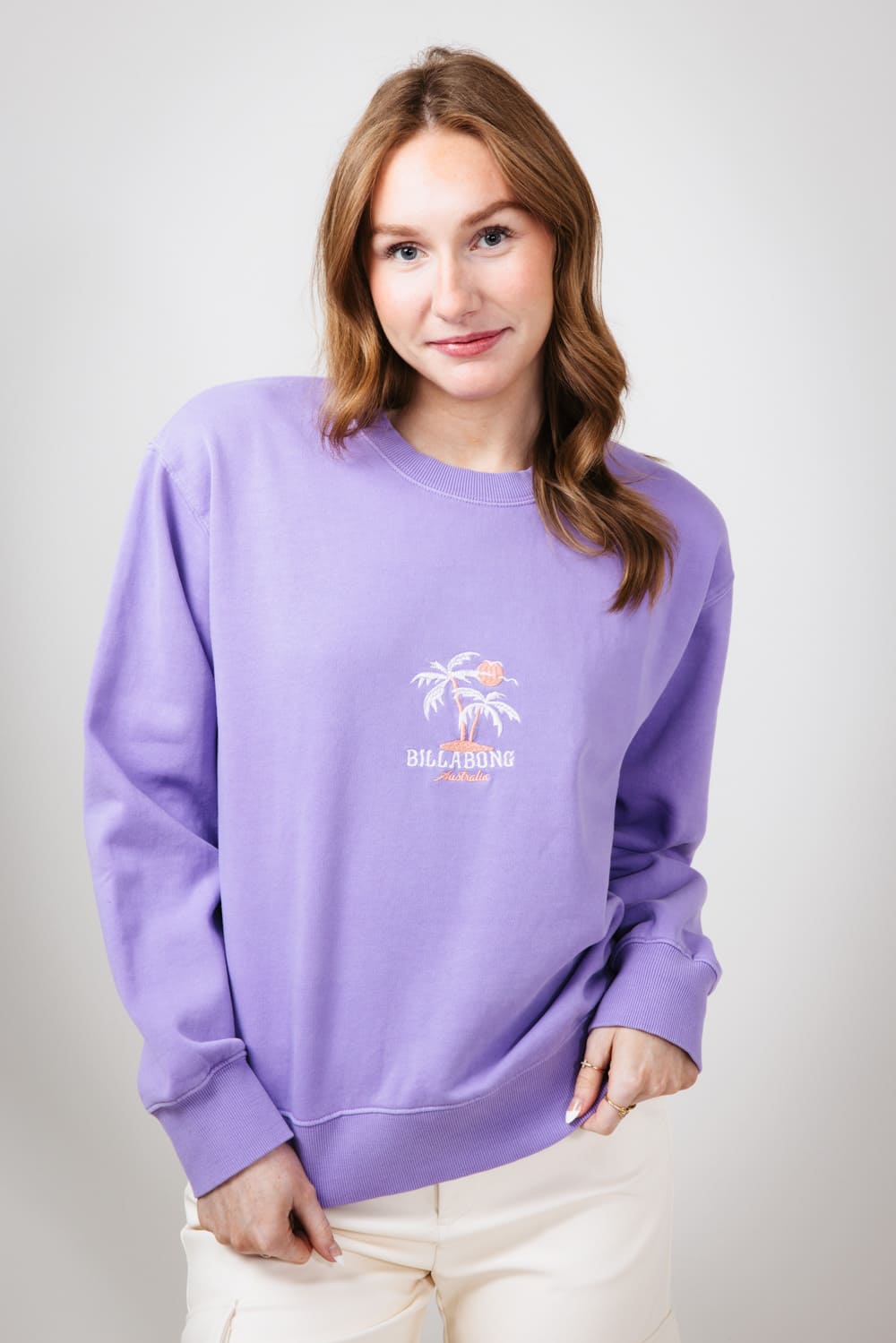 Billabong Palmy Brooklyn Crewneck for Women in Purple Punch