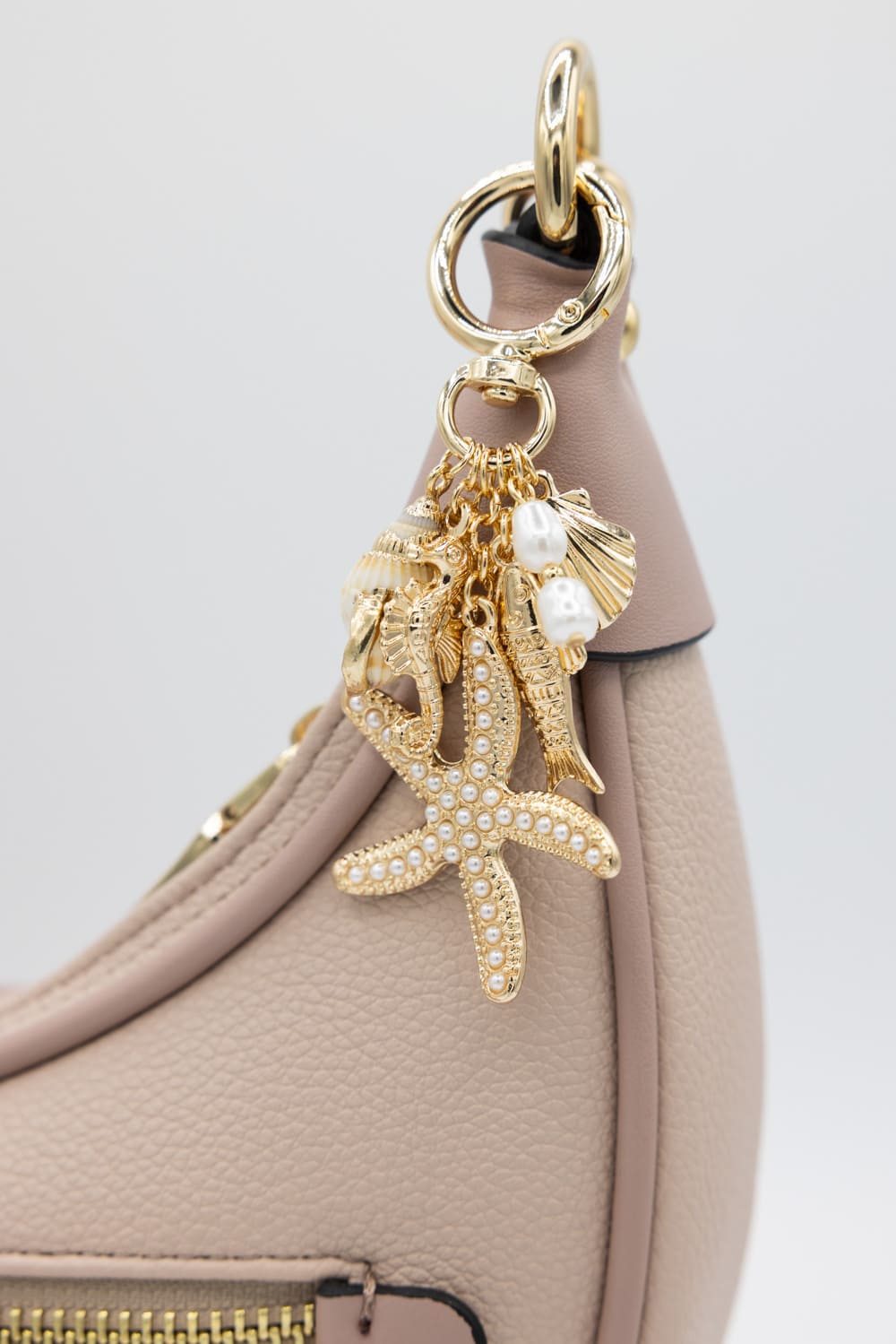 Starfish Shell Pearl Purse Charm in Gold
