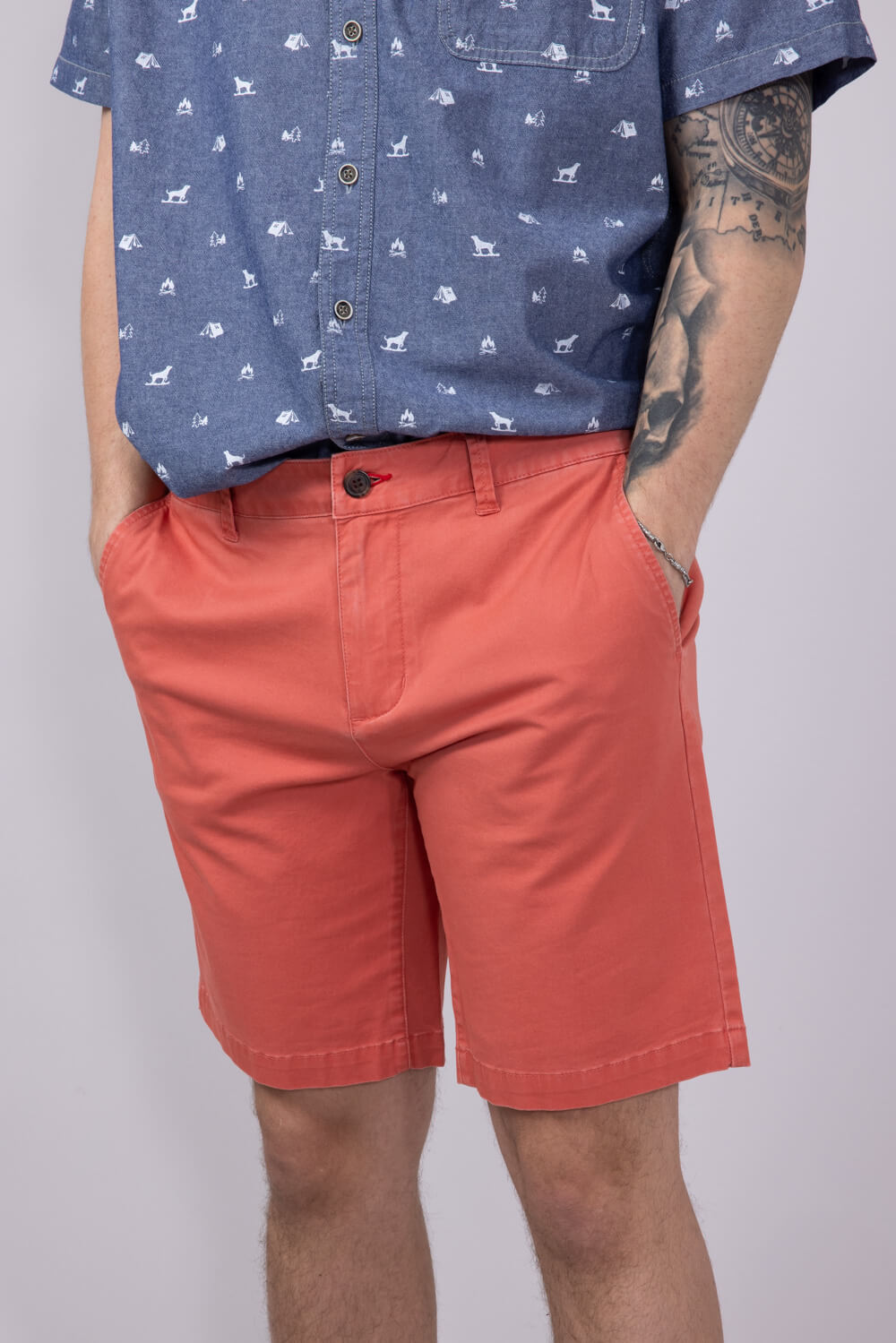 1897 Legends 9” Heavy Washed Twill Flat Front Shorts for Men in Red
