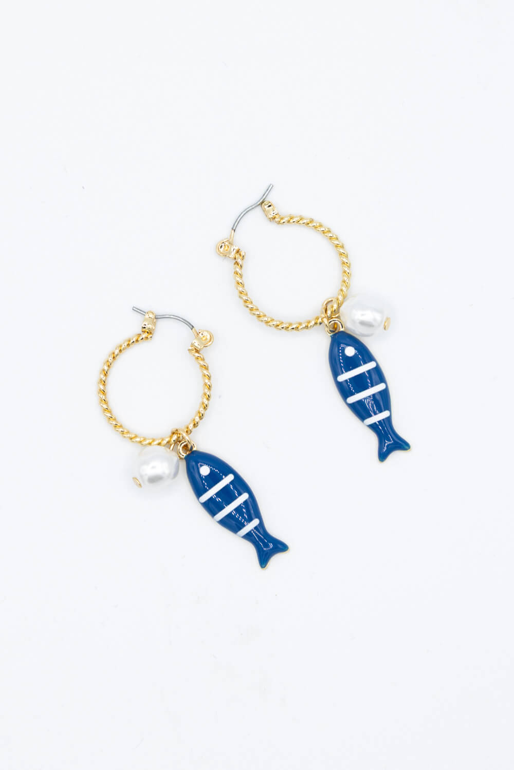 Blue Fish Charm Gold Hoop Earrings for Women