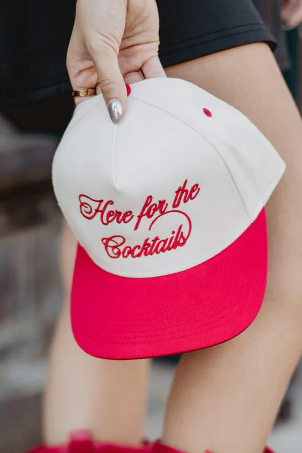 Here For The Cocktails Trucker Hat for Women in Red/Tan