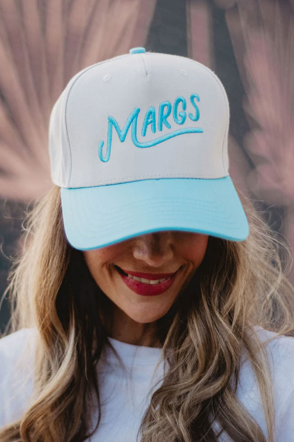 Margs Trucker Hat for Women in Aqua/Tan
