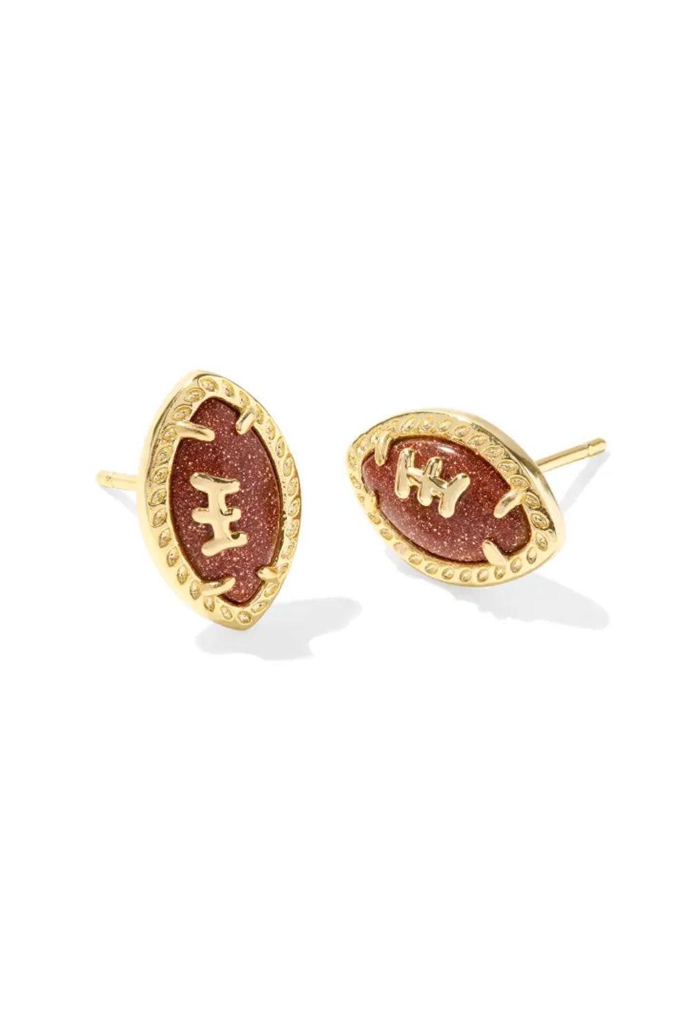 Kendra Scott Football Gold Stud Earrings in Orange Goldstone