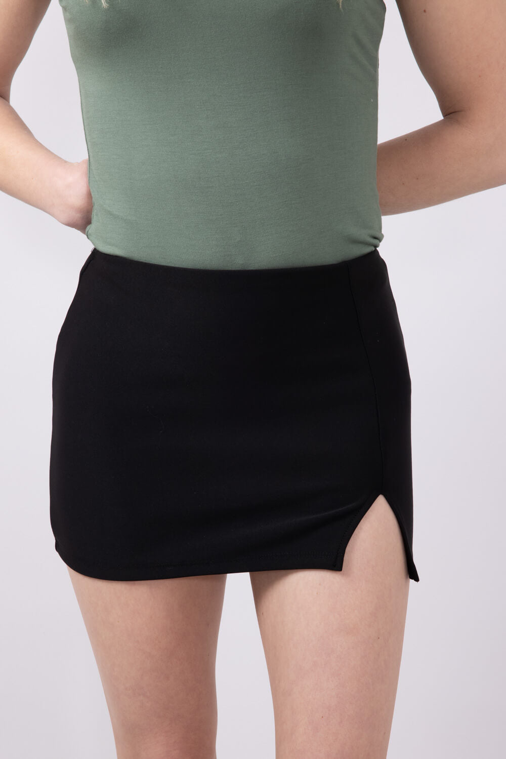 Scuba Knit Front Slit Mini Skirt for Women in Black