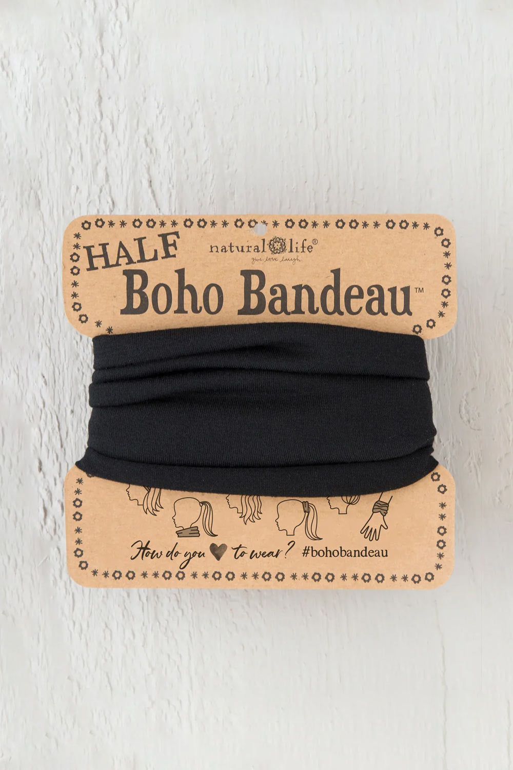 Natural Life Half Boho Bandeau Headband in Black