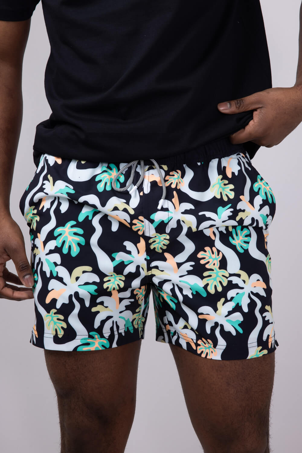 Party Pants Palm Melt Swim Shorts for Men in Black