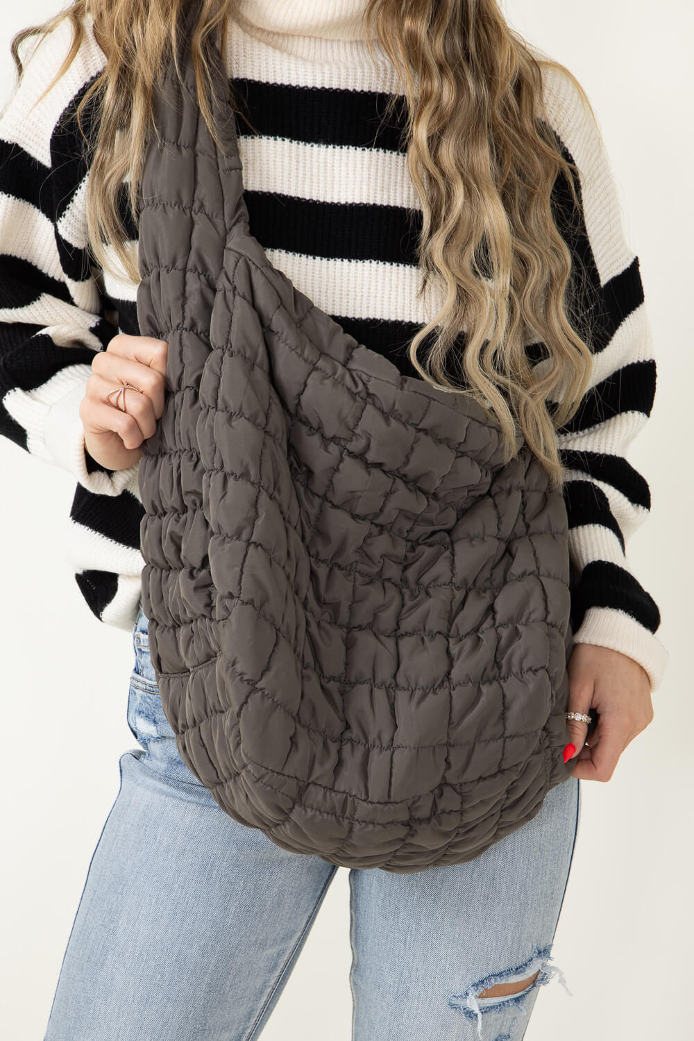Large Carryall Quilted Puffer Bag for Women in Olive