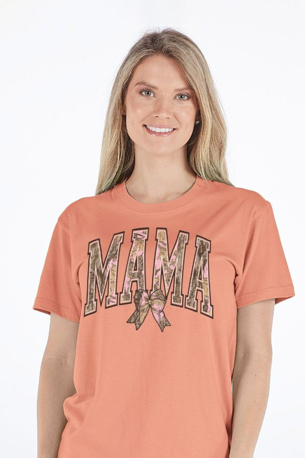 Simply Southern Camo Mama T-Shirt for Women in Peach
