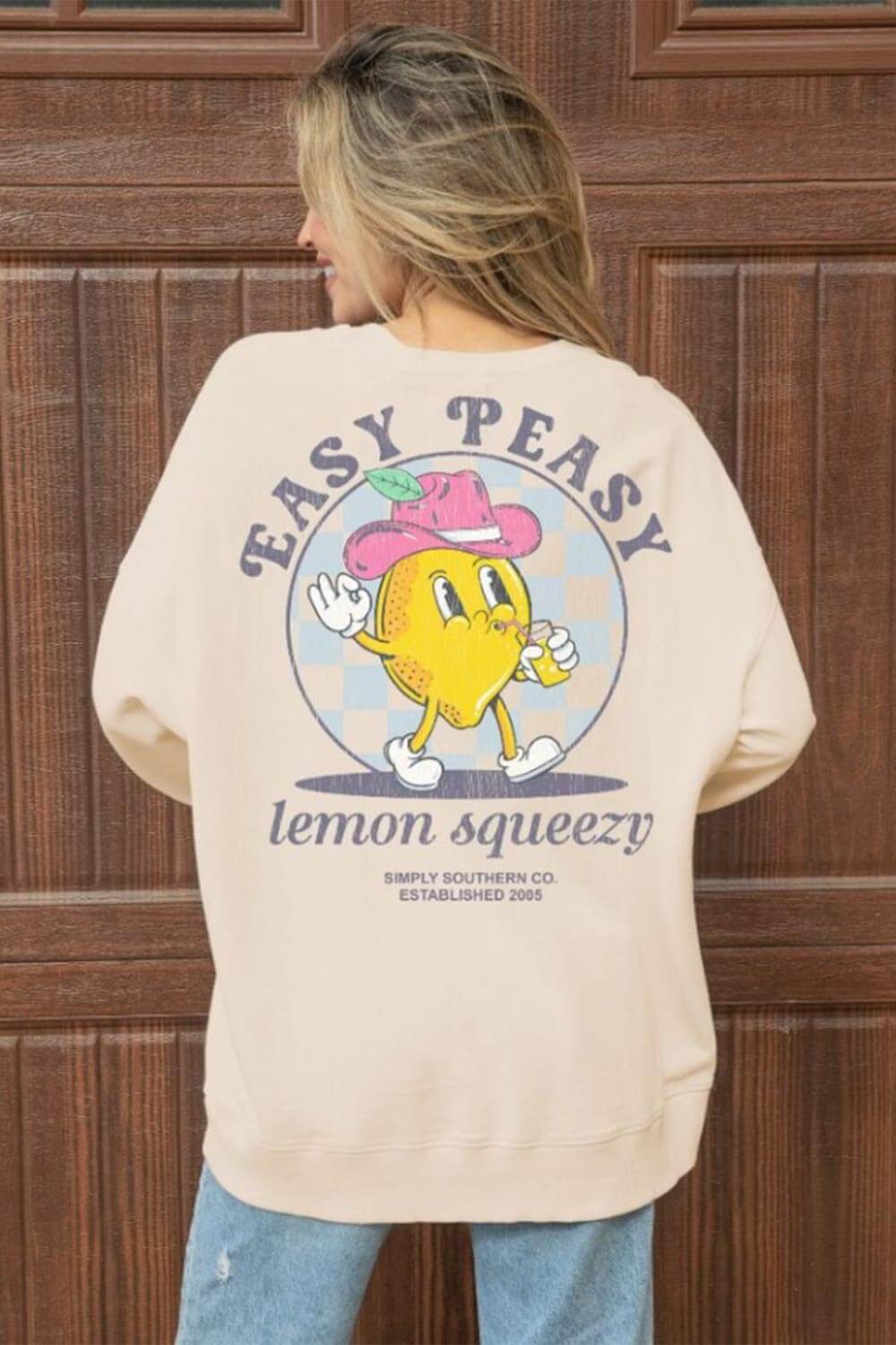 Simply Southern Easy Peasy Crewneck Sweatshirt for Women in Sand
