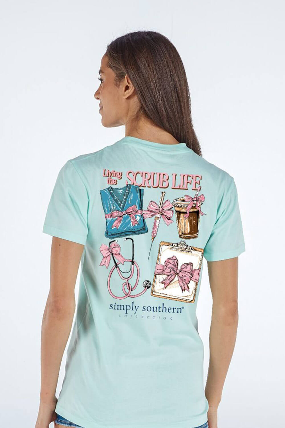 Simply Southern Living The Scrub Life T-Shirt for Women in Mint