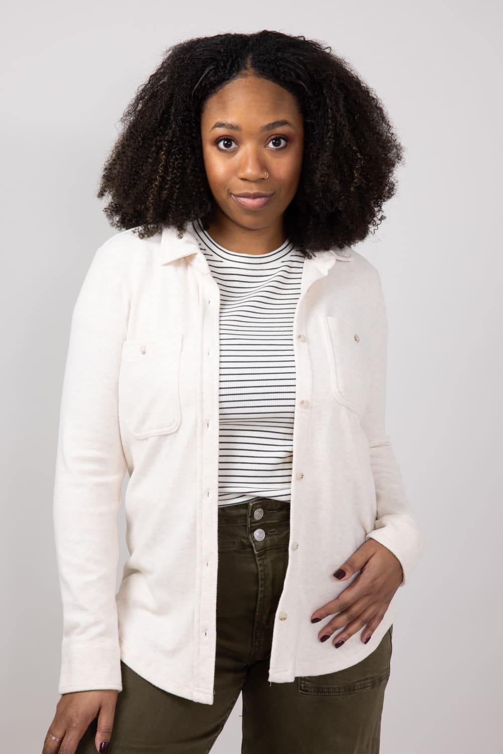 Thread & Supply Lewis Soft Luxe Button Up Shirt for Women in Pink Oatmeal