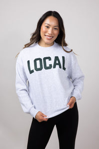 1897 Active Local Chenille Patched Fleece Crewneck for Women in Ice Grey