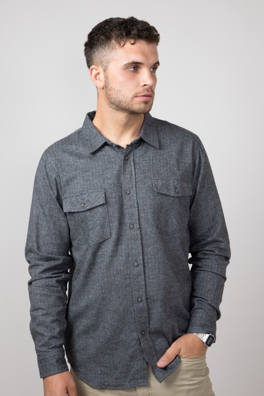 1897 Legends Herringbone Flannel Shirt for Men in Charcoal