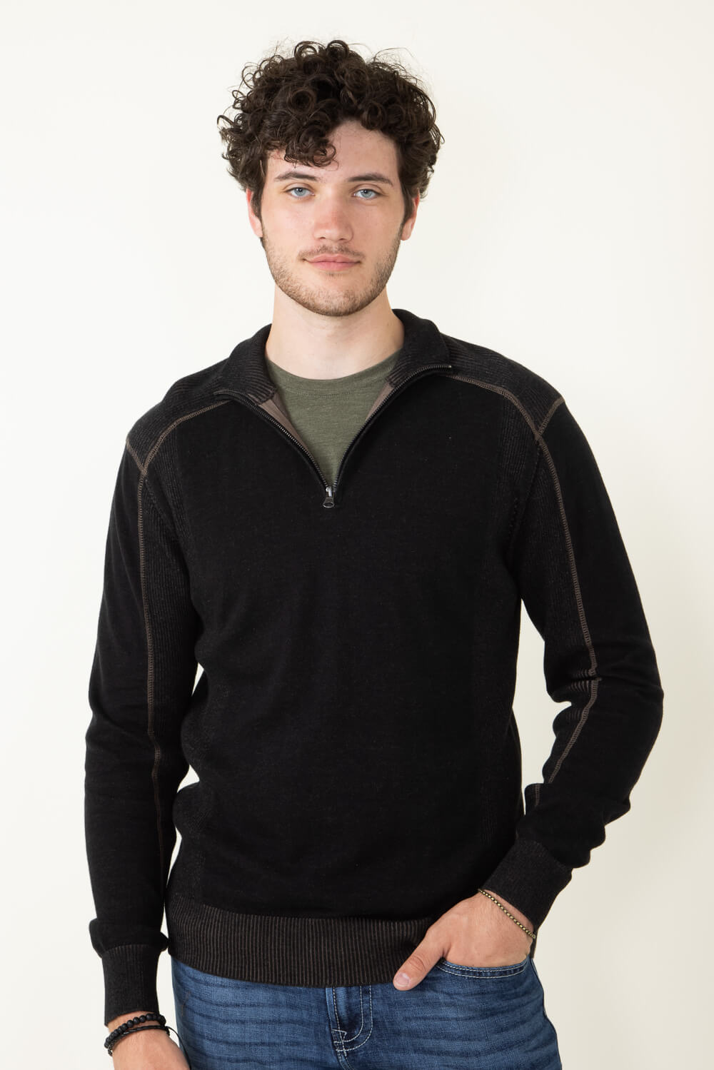 1897 Original 1/4 Zip Mock Neck Sweater for Men in Black