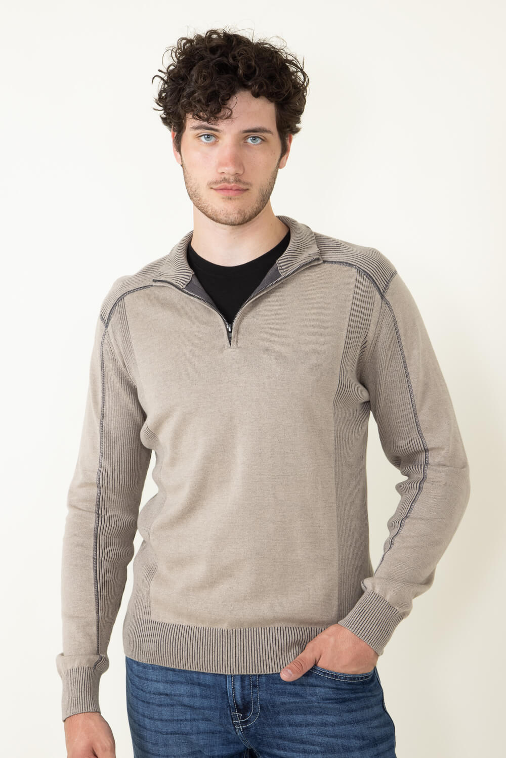1897 Original 1/4 Zip Mock Neck Sweater for Men in Oatmeal