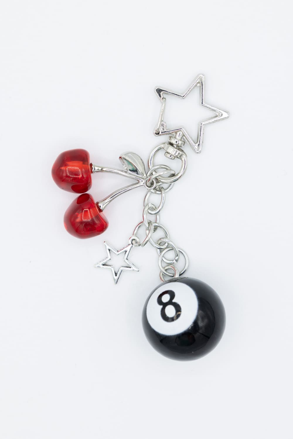 8 Ball Cherry Star Purse Charm in Silver