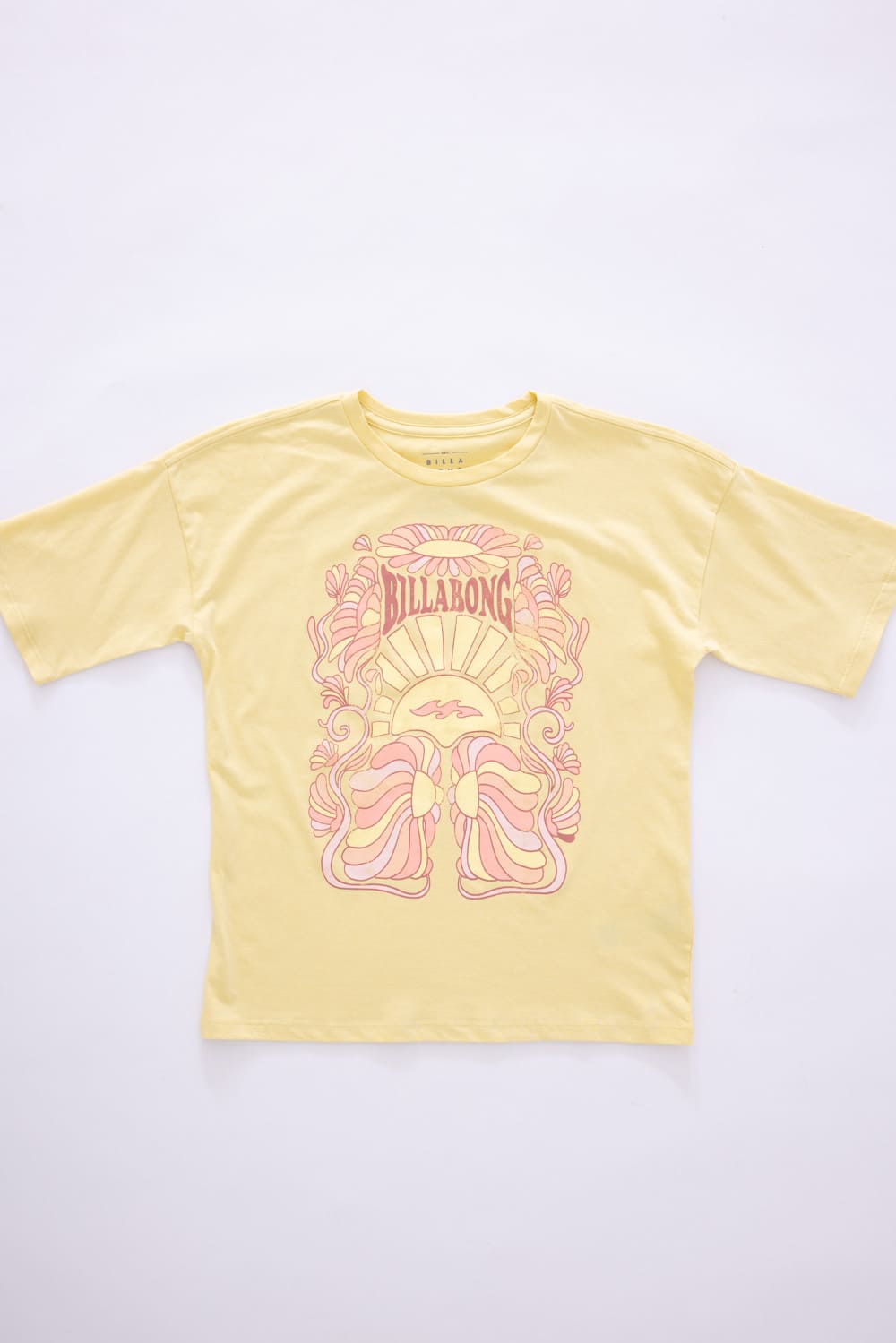 Billabong Youth Never Grow Up Oversized Graphic T-Shirt for Girls in Yellow
