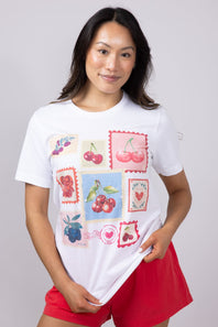 Cherry Stamps Graphic T-Shirt for Women in White