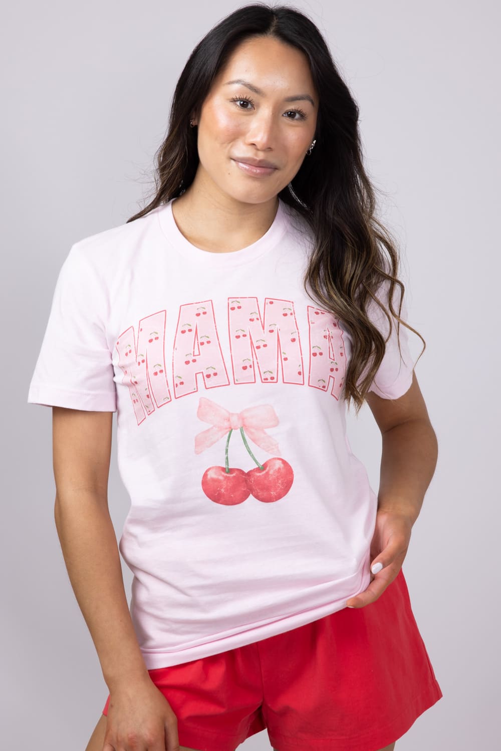 Mama Cherry Graphic T-Shirt for Women in Pink