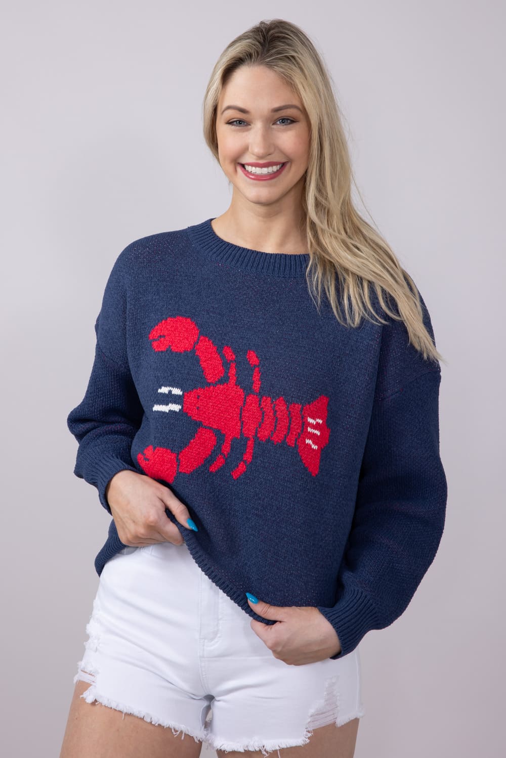 Bailey Rose Lobster Knit Sweater for Women in Navy