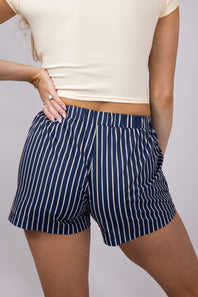Bailey Rose Stripe Boxer Shorts for Women in Navy
