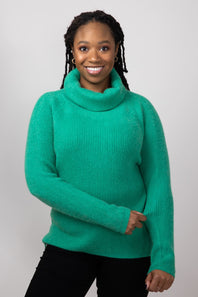 Miracle Basic Ribbed Turtleneck Sweater for Women in Green