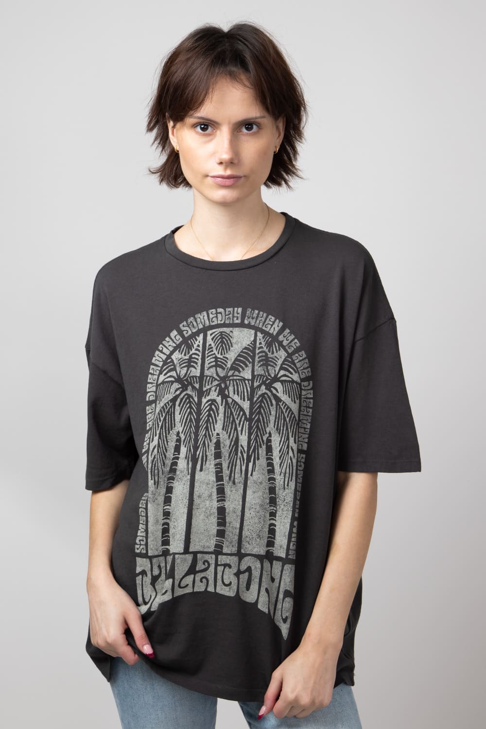  Billabong We Are Dreaming Oversized Graphic T-Shirt for Women in Off Black 