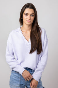 Blu Pepper Ribbed Knit Johnny Color Polo Shirt for Women