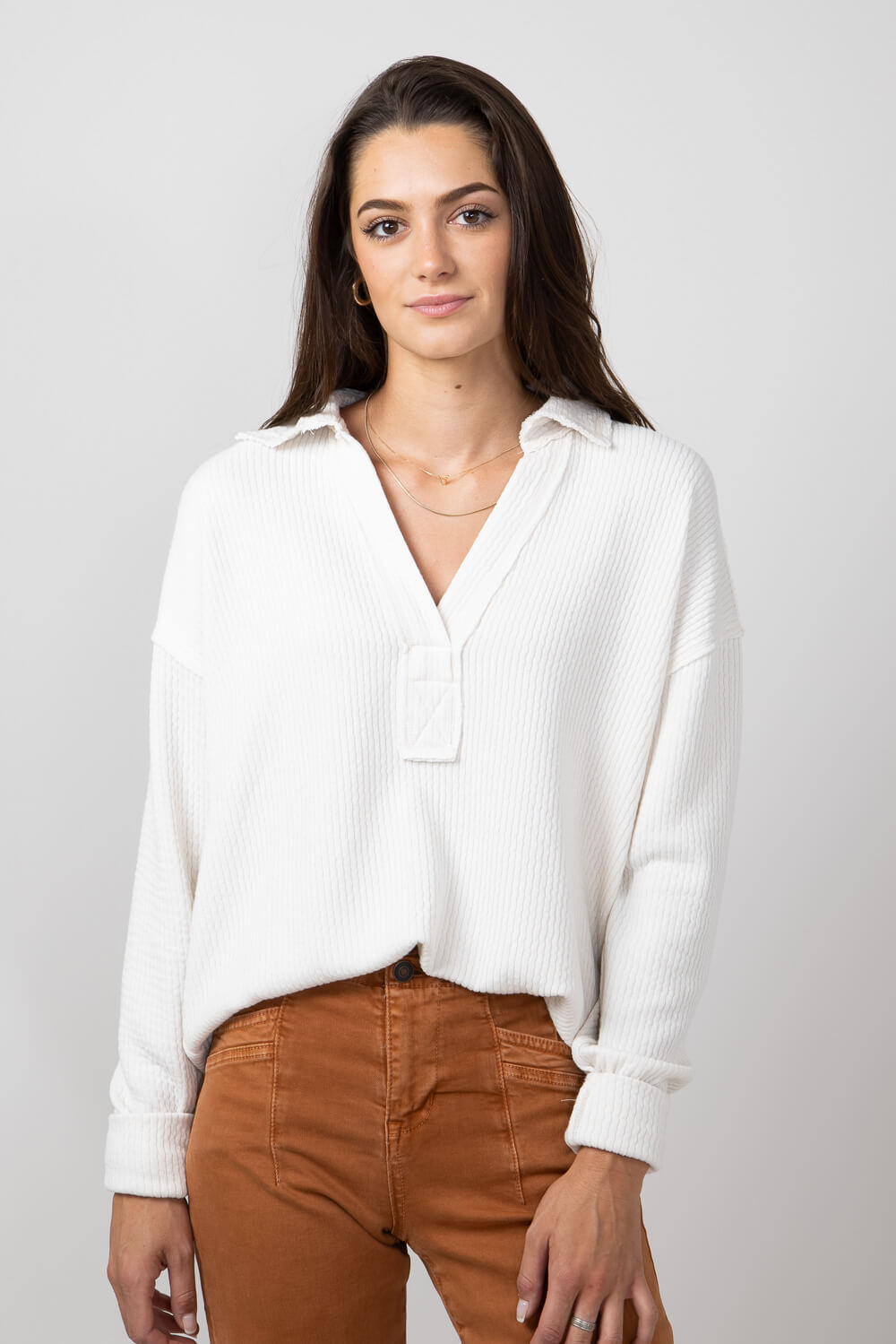 Blu Pepper Ribbed Knit Johnny Color Polo Shirt for Women