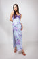 Mesh Floral Print Lace Detail Maxi Dress for Women in Light Blue