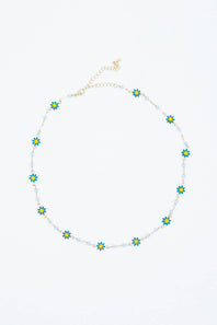 Blue Flower Choker Necklace in Gold