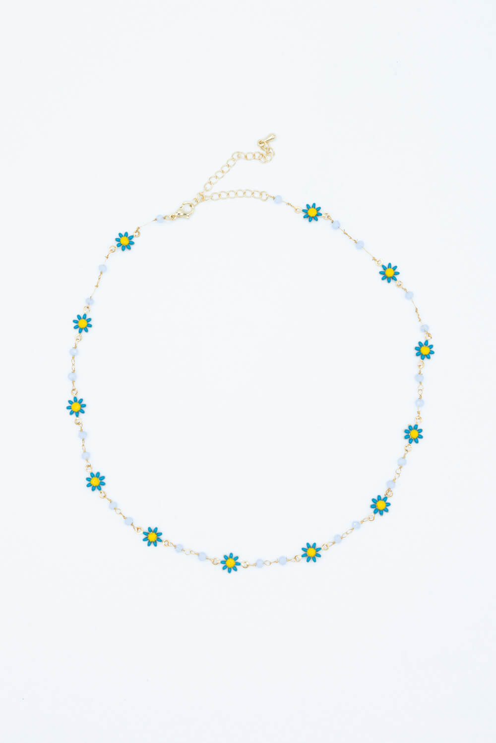 Blue Flower Choker Necklace in Gold