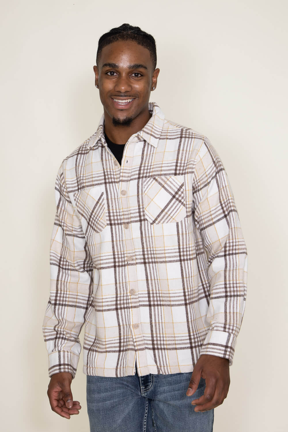Brooklyn Cloth Heavy Flannel Shacket for Men in Cream