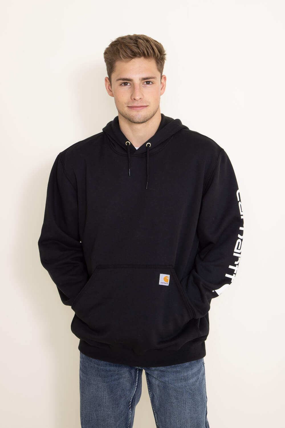 Carhartt Logo Sleeve Graphic Hoodie for Men in Black