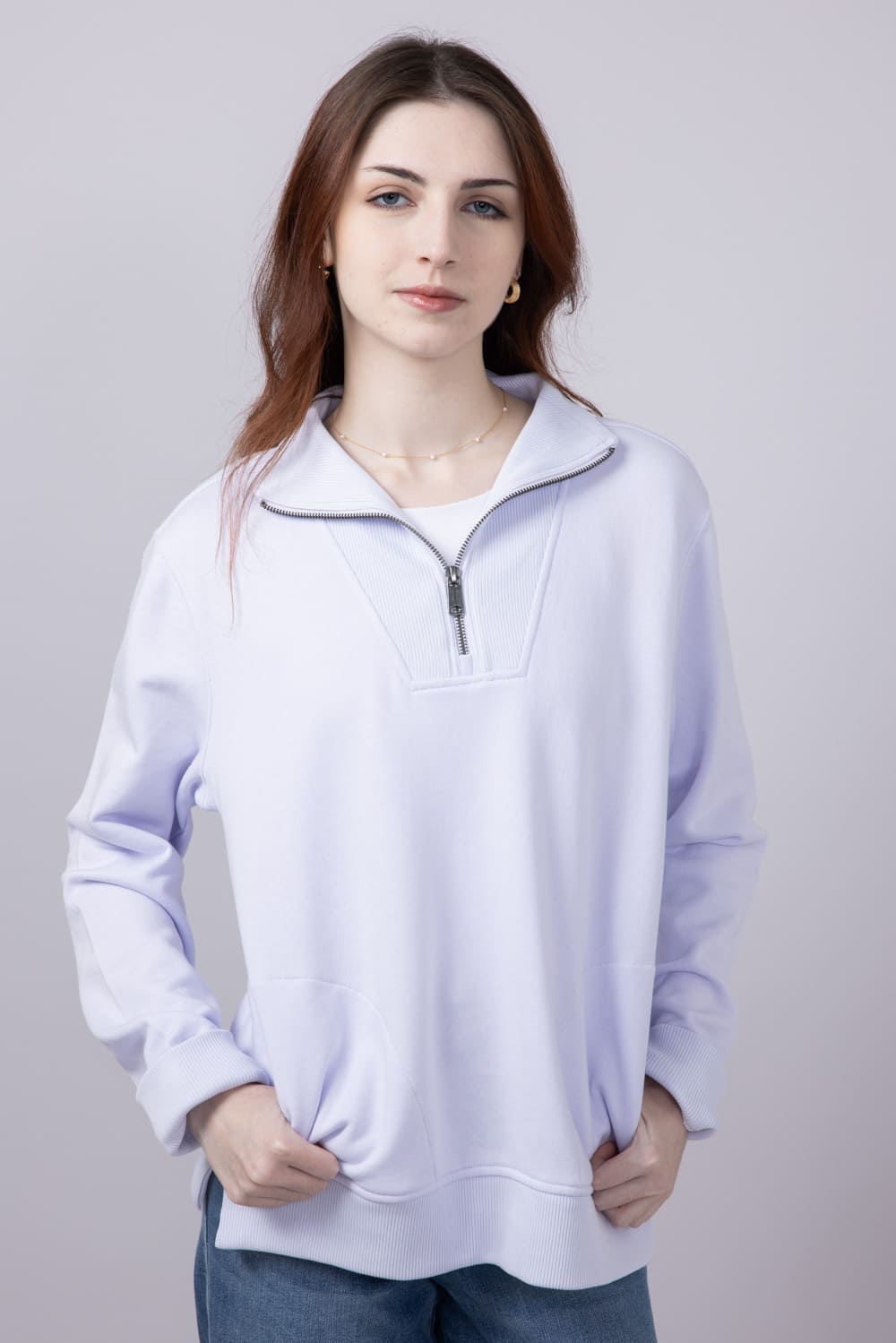 Carhartt Tencel Relaxed Fit Half Zip Sweatshirt for Women in Fresh Lavender