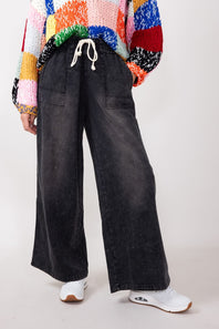 Carpenter Wide Leg Denim Pants for Women in Charcoal