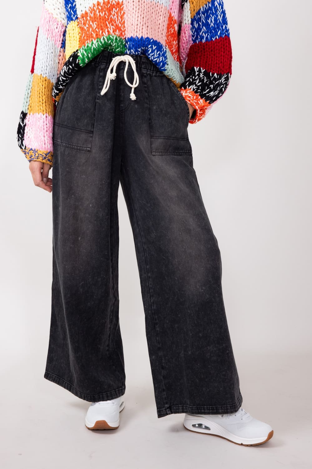 Carpenter Wide Leg Denim Pants for Women in Charcoal