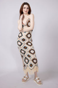 Elan Crochet Fringe Hem Maxi Dress for Women in Natural | CA5915-NAT