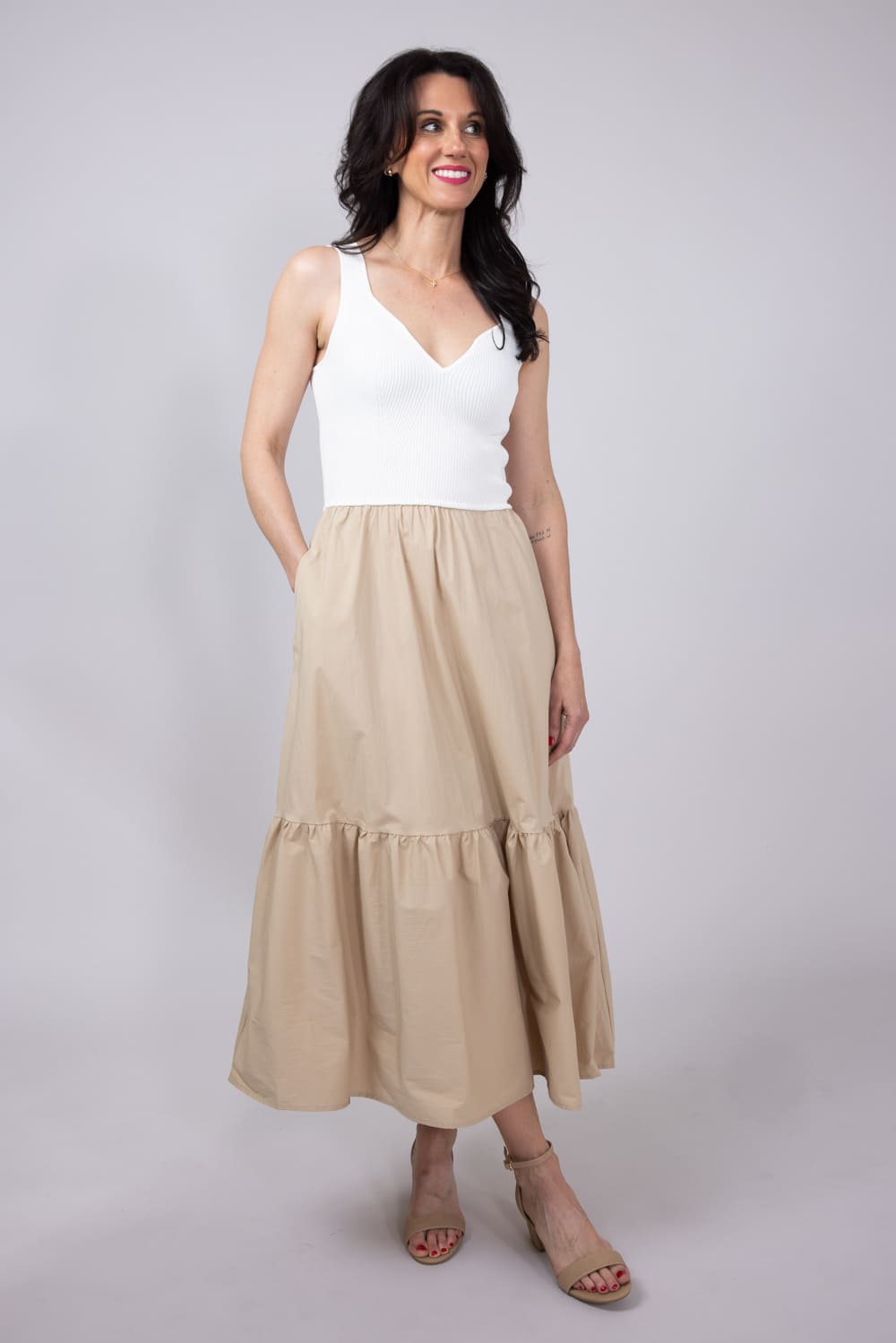Elan Mix Media Maxi Dress for Women in Sand White