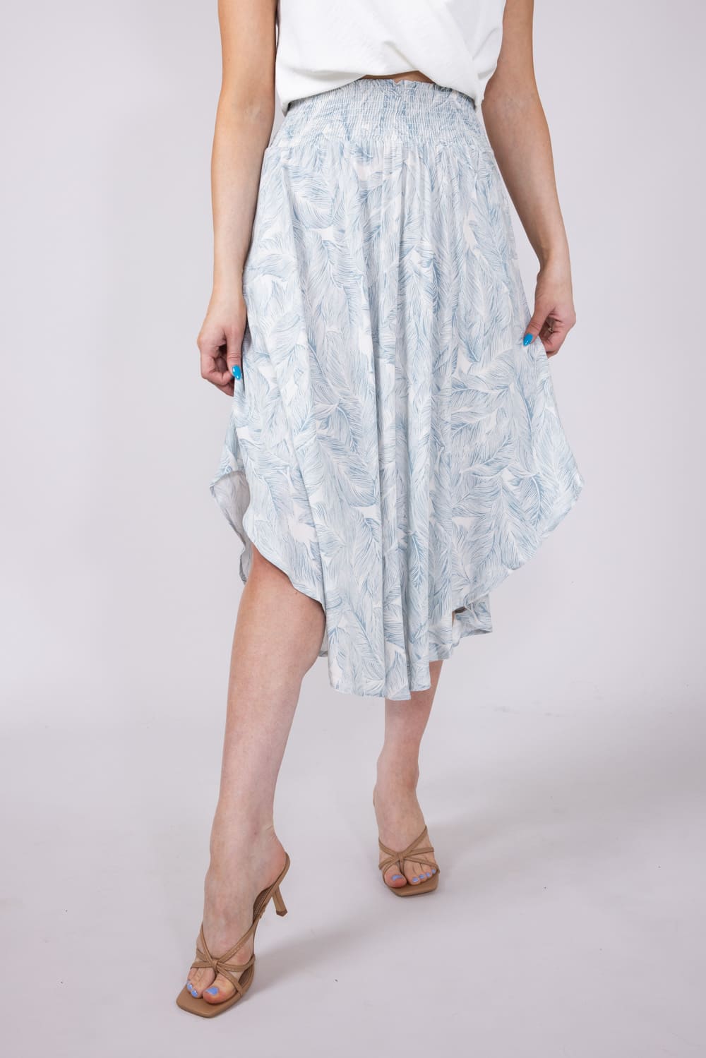 Floral Crepe Midi Skirt for Women in Dusty Blue