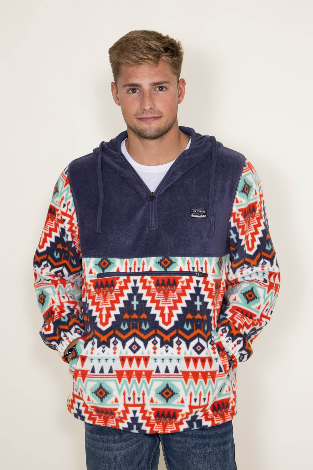  Aztec Color Block Hooded Pullover for Men in Graystone Multi 