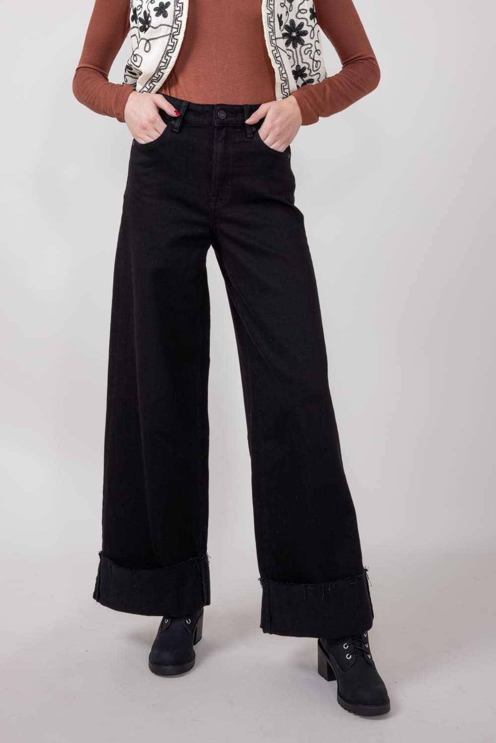Hidden High Rise Clean Stretch Wide Leg Jeans for Women in Black
