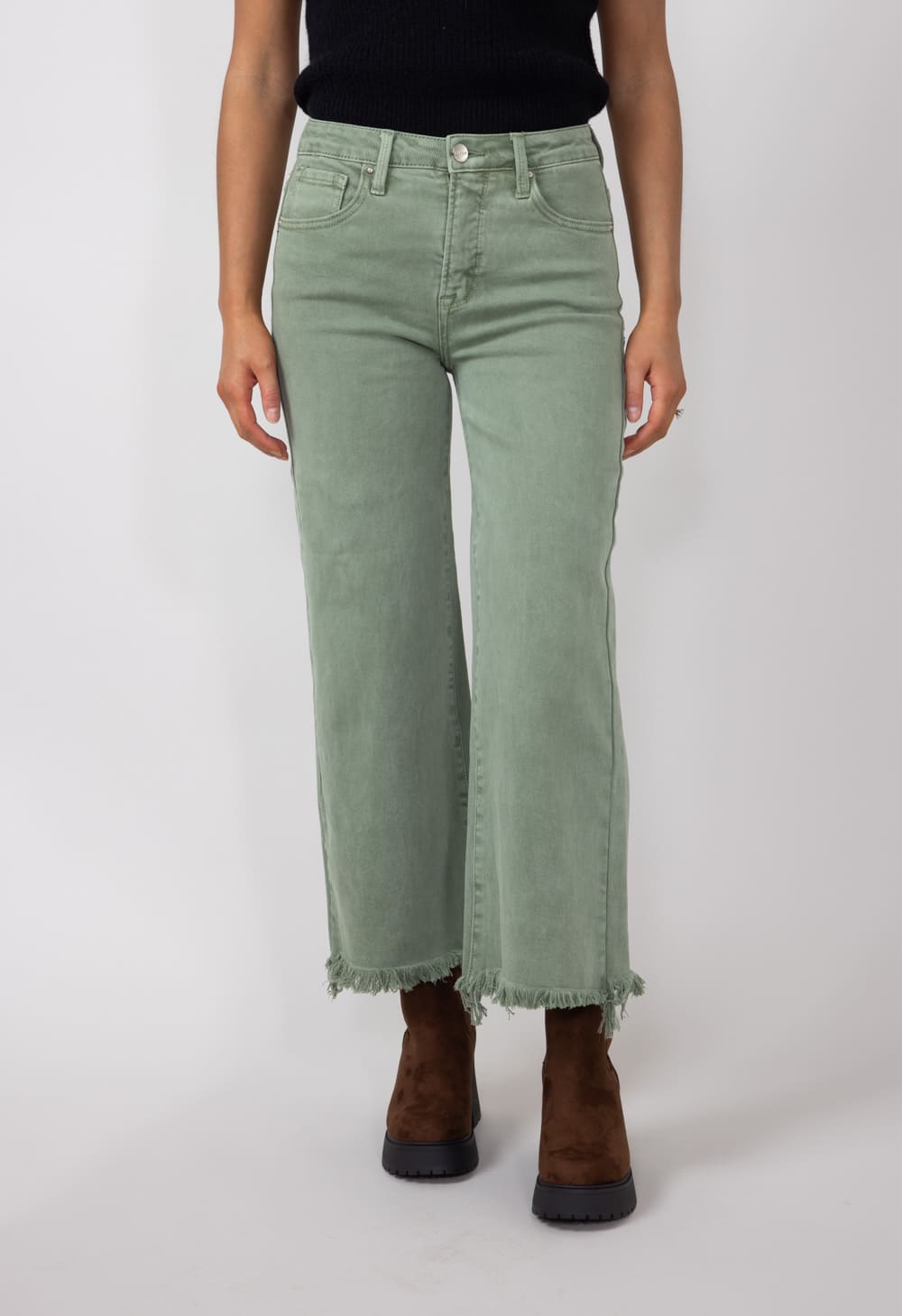 Risen High-Rise Cropped Wide Leg Jeans for Women in Olive