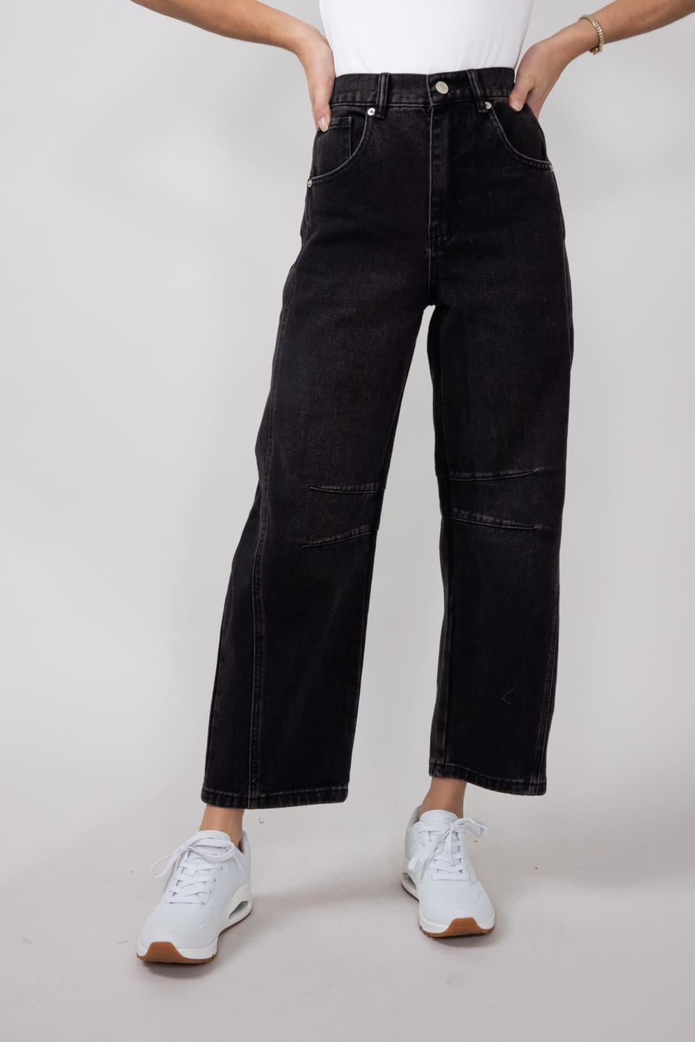 High-Rise Slouchy Barrel Jeans for Women in Black