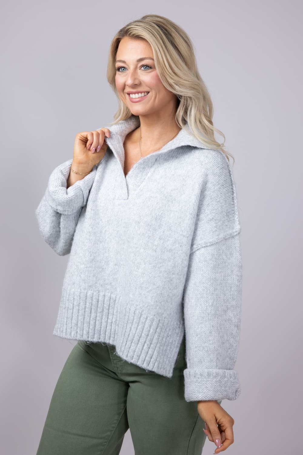 Johnny Collar Sweater for Women in Grey