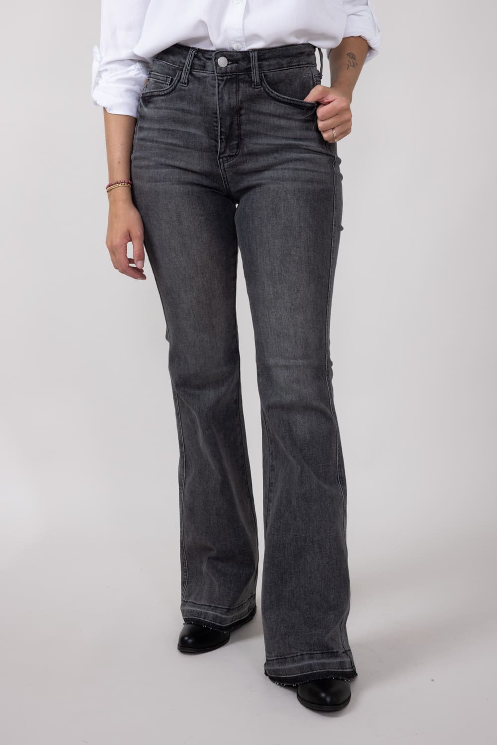 Judy Blue High Rise Contrast Flare Jeans for Women in Grey